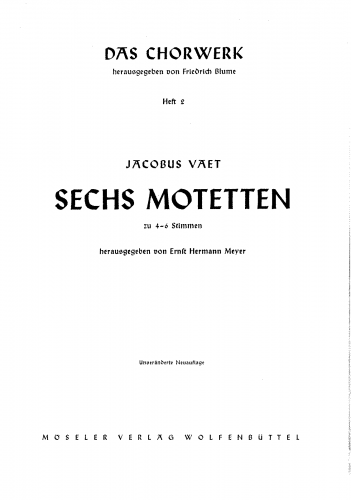 Vaet - 6 Motets - Chorus Scores - Score
