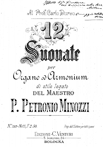 Minozzi - 12 Suonate per Organo o Armonium - Score