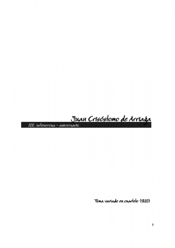 Arriaga - Variations for quartet - Composer's Holograph - Full Score