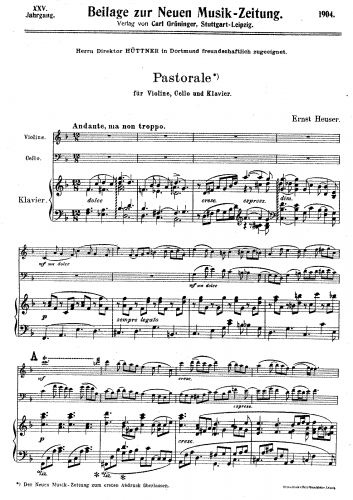 Heuser - Pastorale for Violin, Cello and Piano - Piano Score