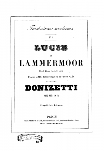 Donizetti - Lucia di Lammermoor - Vocal Score - Score