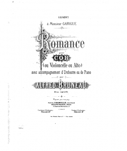 Bruneau - Romance - For Horn or Viola and Piano