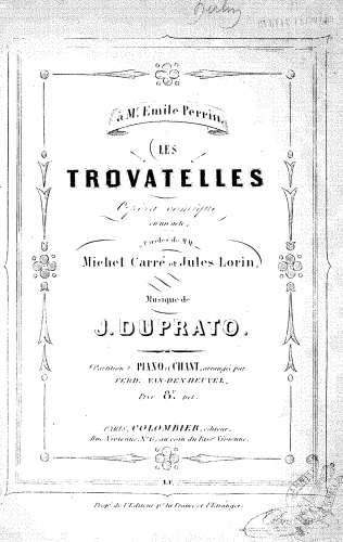 Duprato - Les trovatelles - Vocal Score - Score