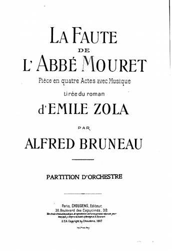 Bruneau - La faute de l'abbé Mouret - Score