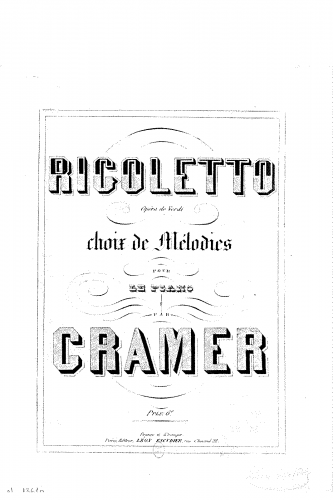 Cramer - Choix de mélodies sur 'Rigoletto' - Score