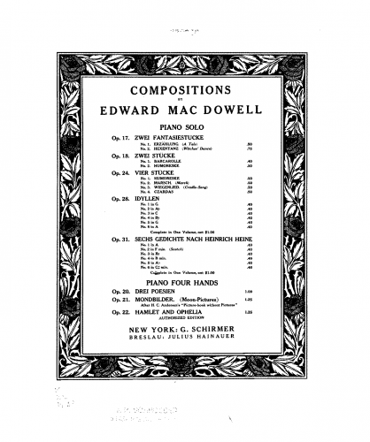 MacDowell - 3 Poems - Piano Score - Score