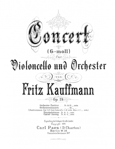 Kauffmann - Cello Concerto, Op. 29 - Score