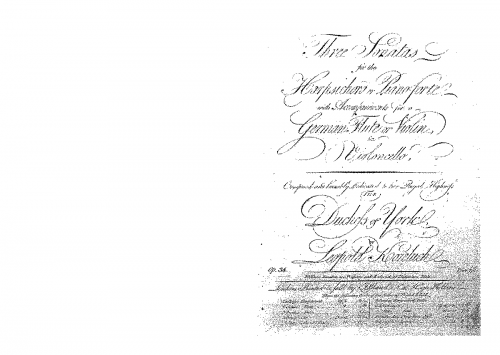 Kozeluch - 3 Sonatas for the Harpsichord or Pianoforte with Accompaniments for a German Flute or Violin & Violoncello - Piano part