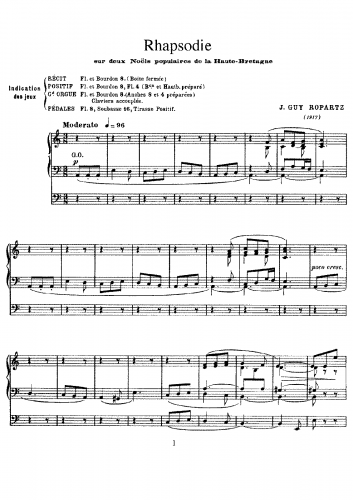 Ropartz - Rhapsodie sur deux Noëls populaires de la Haute-Bretagne - Score