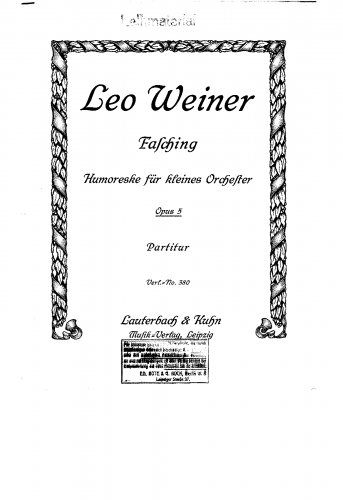 Weiner - Fasching, Op. 5 - Score