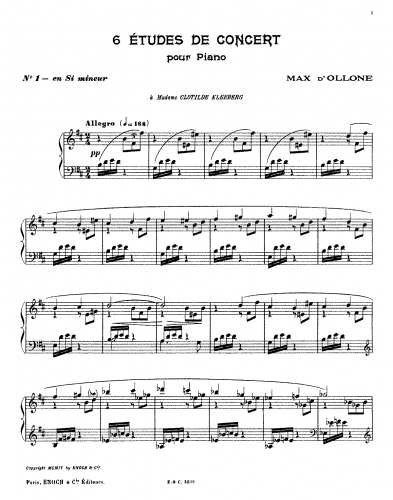 Ollone - 6 Études de concert - Score