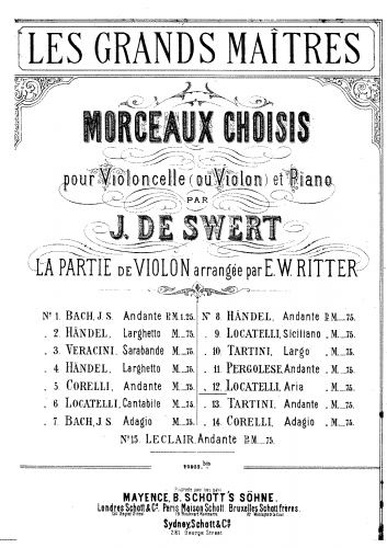 Locatelli - Aria - For Cello or Violin and Piano (De Swert, Ritter)