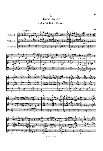 Mozart - Divertimento in G major - Scores and Parts - Score