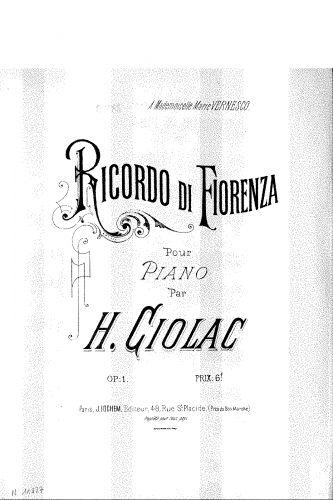 Ciolacou - Ricordo di Fiorenza, Op. 1 - Score
