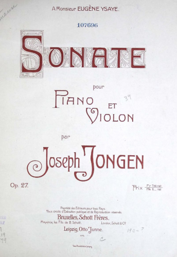 Jongen - Violin Sonata No. 1, Op. 27