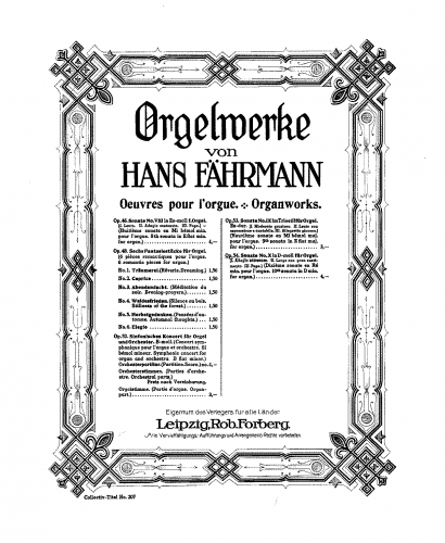 Fährmann - Organ Sonata No. 10, Op. 54 - Score