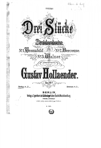 Hollaender - 3 Stücke, Op. 38a - Full Score - Score