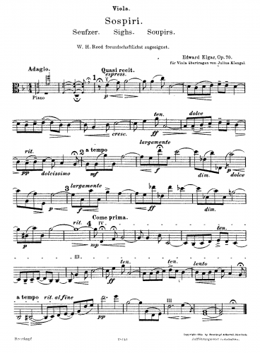 Elgar - Sospiri, Op. 70 - For Viola and Piano (Klengel)
