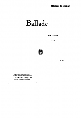 Niemann - Ballade, Op. 49 - Score