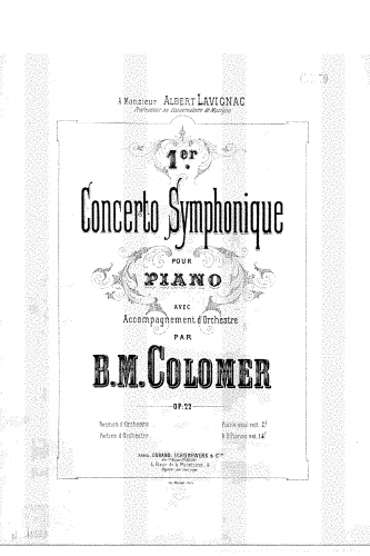 Colomer - Premier concerto symphonique pour piano avec accompagnement d'orchestre - For 2 Pianos (Composer) - Score
