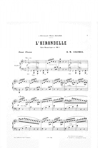 Colomer - L'Hirondelle, valse romantique - Score