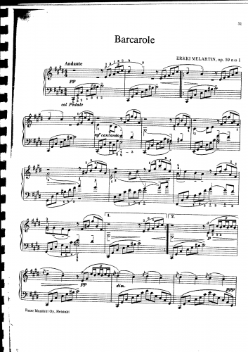 Melartin - Lyric Pieces - Piano Score Selections - 1. Barcarole