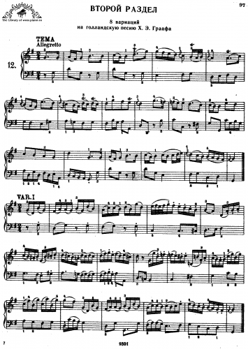 Mozart - 8 Variations on "Laat ons juichen" - Piano Score - Score