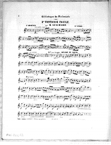 Guichard - 6 Fantaisies faciles sur des thèmes allemands pour le violon, avec accompagnement de piano, ad libitum - Scores and Parts - 2. Fantaisie sur 'L'absence' et 'Le Delire du coeur' de Beethoven