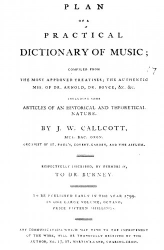 Callcott - Plan of a Practical Dictionary of Music - Complete book