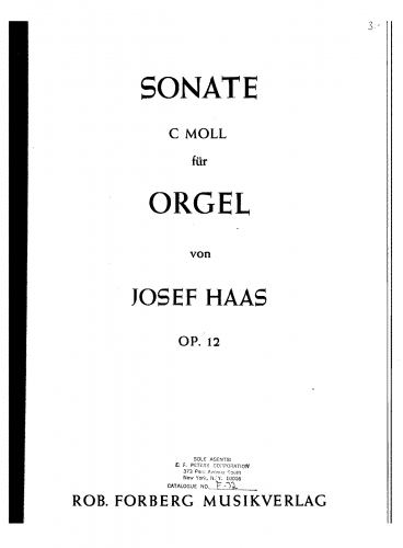 Haas - Organ Sonata, Op. 12 - Score