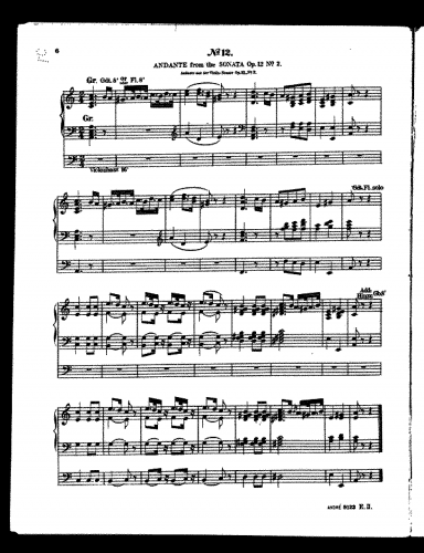 Beethoven - Violin Sonata No. 2, Op. 12/2 - Andante For Organ Solo (André) - Score