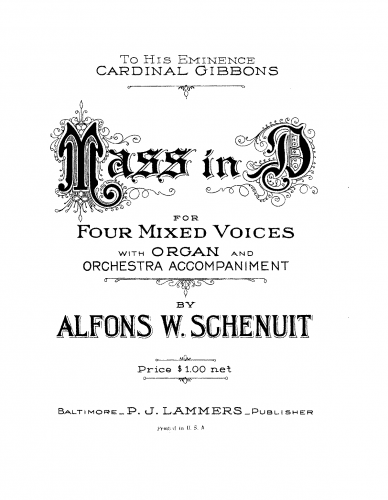 Schenuit - Mass in D major - Vocal Score - Score