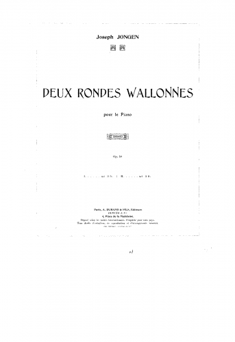 Jongen - 2 Rondes Wallonnes, Op. 40 - Score
