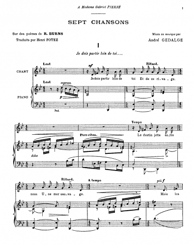 Gédalge - 7 Chansons - Score