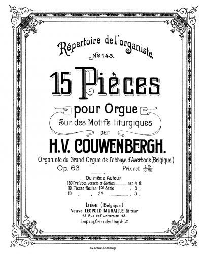 Couwenbergh - 15 Pièces sur des motifs liturgiques - Score
