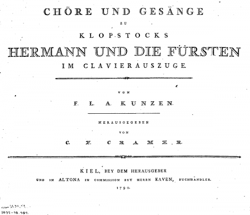 Kunzen - Hermann und die Fürsten - Vocal Score - Score