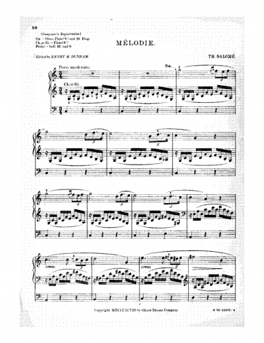 Salomé - Dix pièces pour orgue ou piano pédalier - Organ Scores Selections - 6. Mélodie