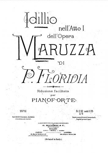 Floridia - Maruzza - Idylle (Act I) For Piano solo (Composer) - Score