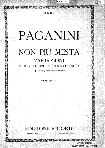 Paganini - Variations on 'Non più mesta' - Violin solo