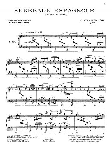 Chaminade - Sérénade espagnole, Op. 150 - For Piano - Score