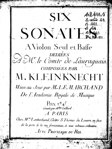 Kleinknecht - 6 Violin Sonatas - Score