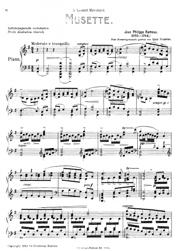 Friedman - Piano Transcriptions (Rameau) - Piano Score - Le Rappel des Oiseaux