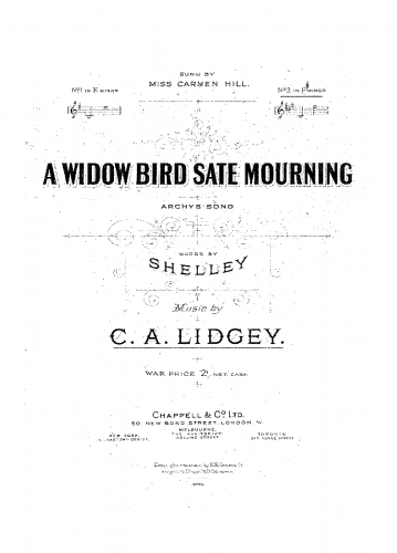 Lidgey - A Widow Bird Sat Mourning - Score