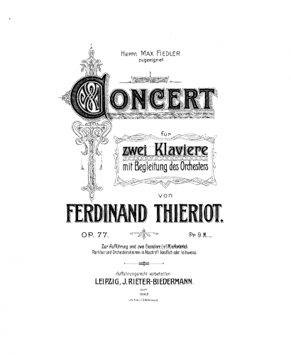 Thieriot - Concerto for 2 Pianos and Orchestra - For 2 Pianos - Score