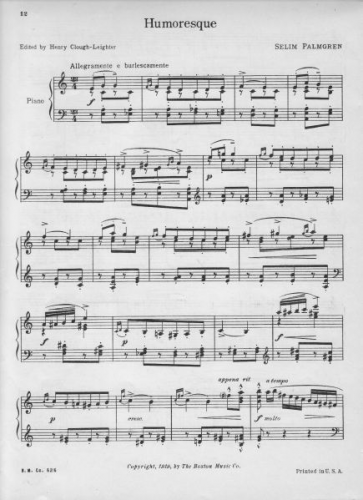Palmgren - 12 Pieces - Piano Score Selections - 4. Fun (Humoresque)