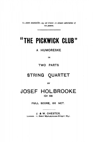 Holbrooke - The Pickwick club; a humoreske in two parts - Full Score