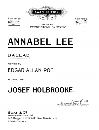 Holbrooke - Annabel Lee, Op. 41b - Vocal Score