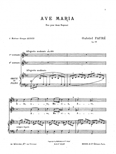 Fauré - Ave maria, Op. 93 - Score