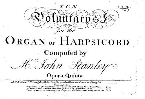 Stanley - Voluntaries Op. V - Organ Scores - Score