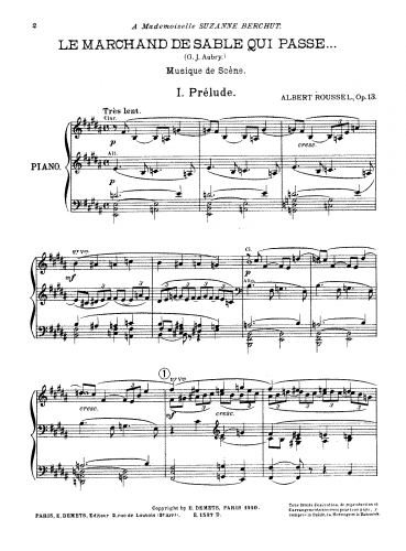 Roussel - Le Marchand de Sable qui Passe, Op. 13 - Selections: 1. Prélude -- Scène; 2. Interlude et Scène; 4. Scène Finale For Piano solo - Piano score